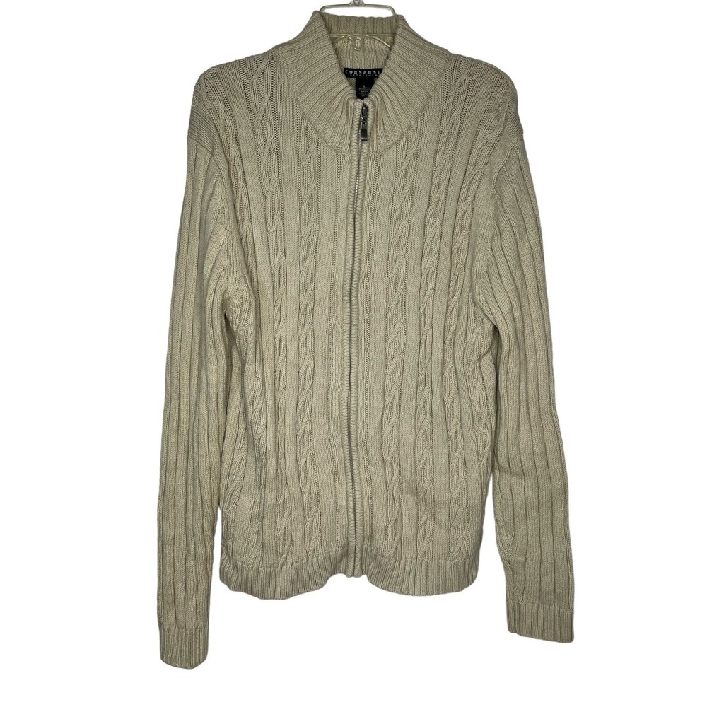 Consensus Sportswear Oatmeal Cable Knit Full Zip Men's Cardigan Large‎